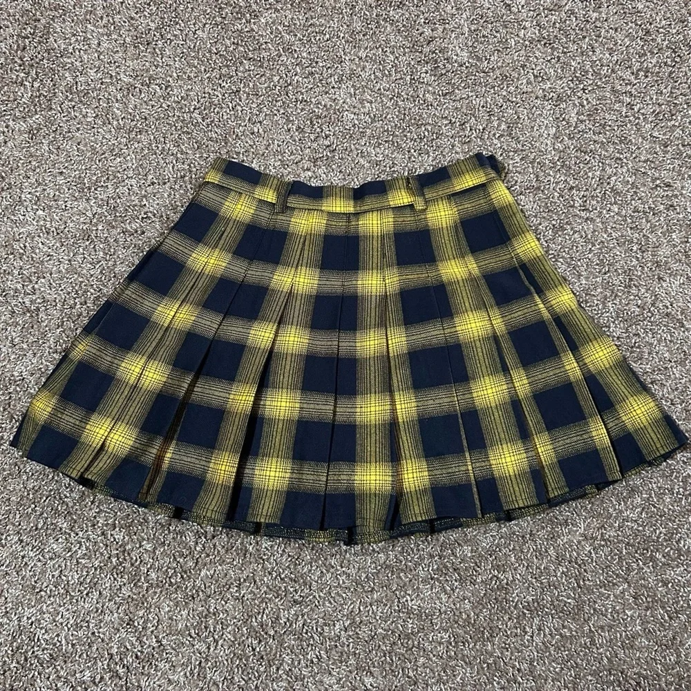 VPTIANCH‎ Yellow and Blue Pleated Mini Skater Skirt